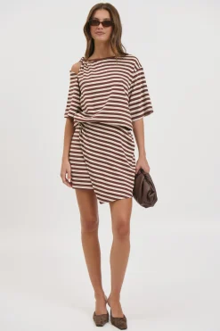 Anastasia Tee Dress Chocolate Stripe Women Mini Dresses